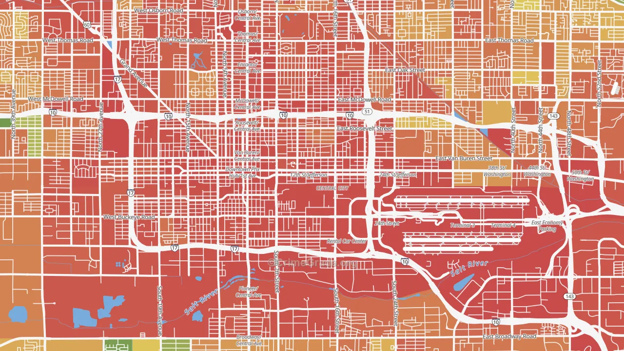 Downtown Phoenix, Phoenix, AZ Map of Assault Rates