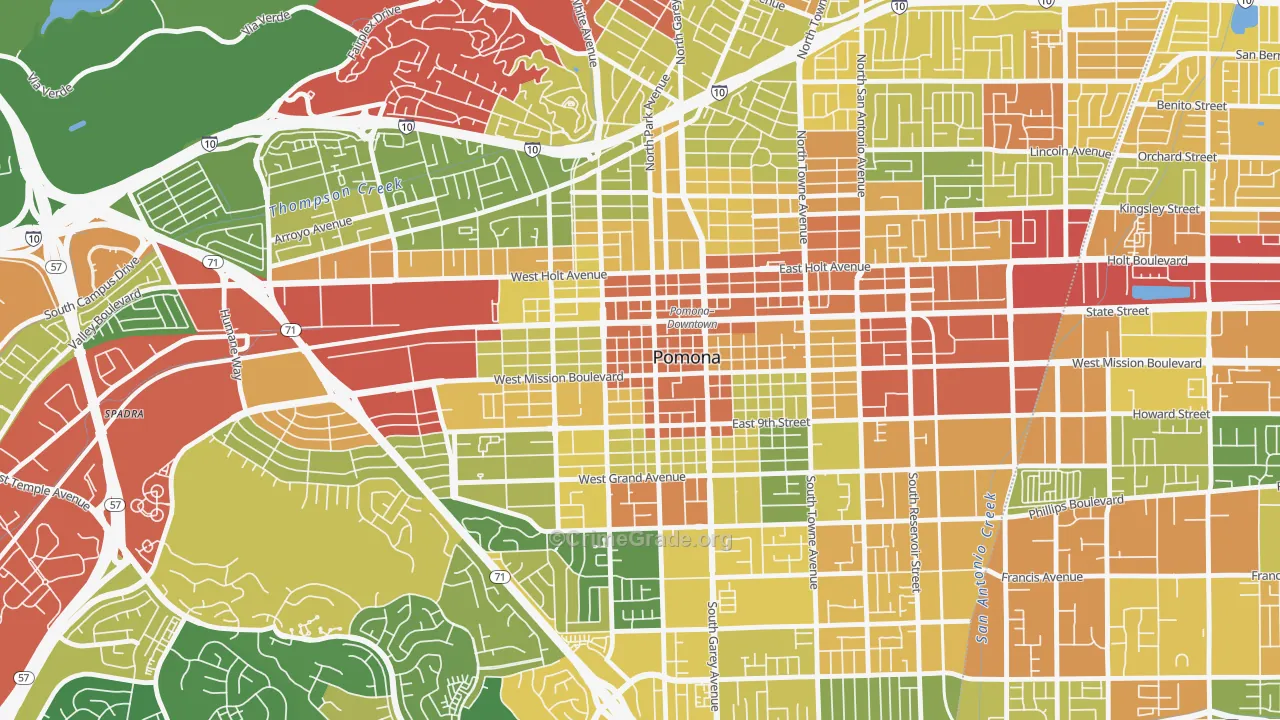 Downtown Pomona, Pomona, CA Map of Assault Rates
