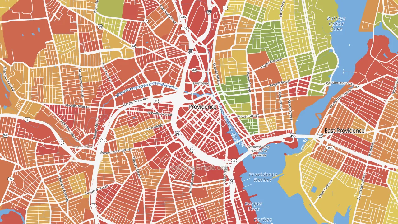 Downtown, Providence, RI Map of Assault Rates