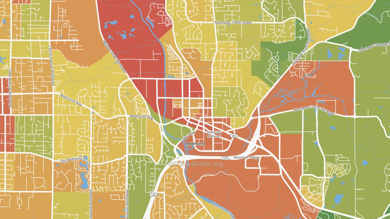 Downtown Redmond, Redmond, WA Map of Assault Rates