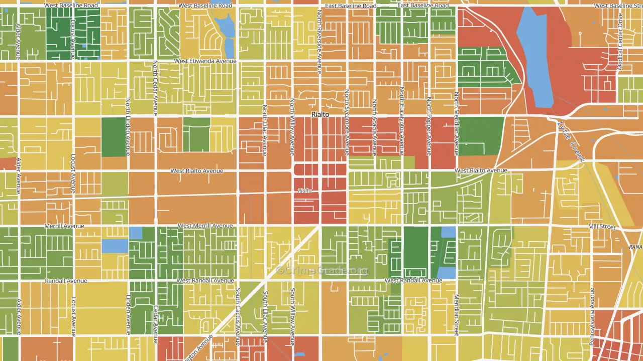 Downtown Rialto, Rialto, CA Map of Assault Rates
