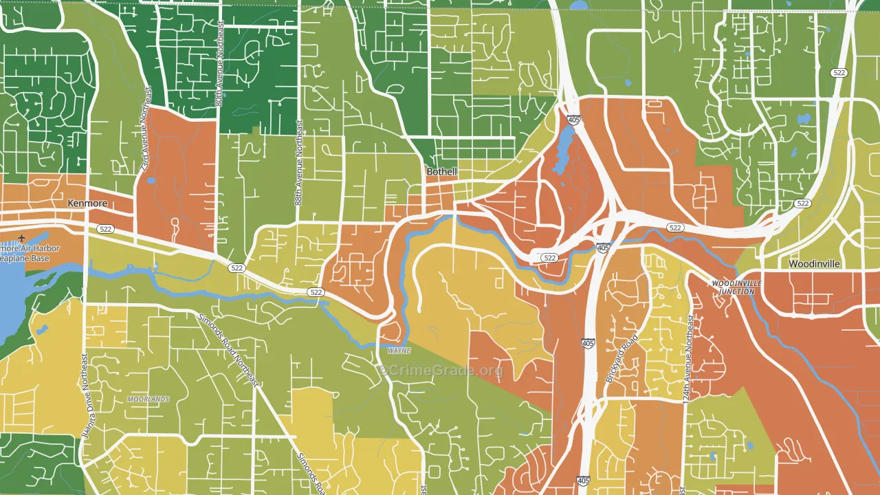 Downtown Riverfront-190th, Bothell, WA Map of Assault Rates