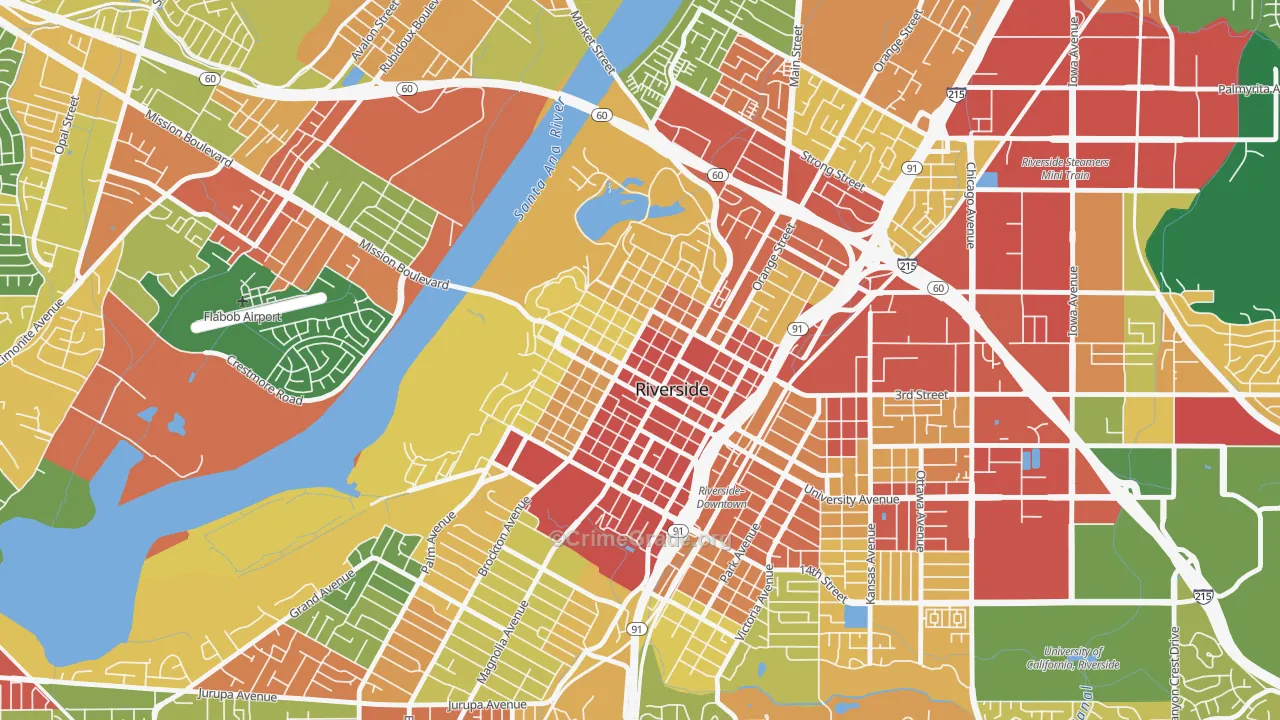 Downtown Riverside, Riverside, CA Map of Assault Rates