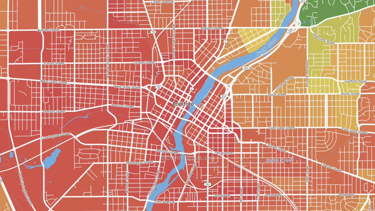 Downtown Rockford, Rockford, IL Map of Assault Rates
