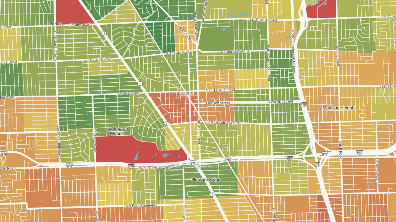 Downtown Royal Oak, Royal Oak, MI Map of Assault Rates