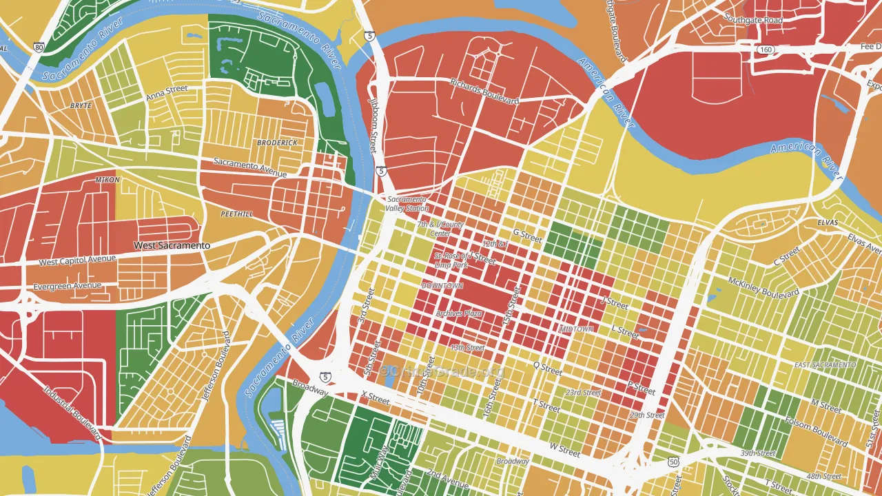 Downtown Sacramento, Sacramento, CA Map of Assault Rates