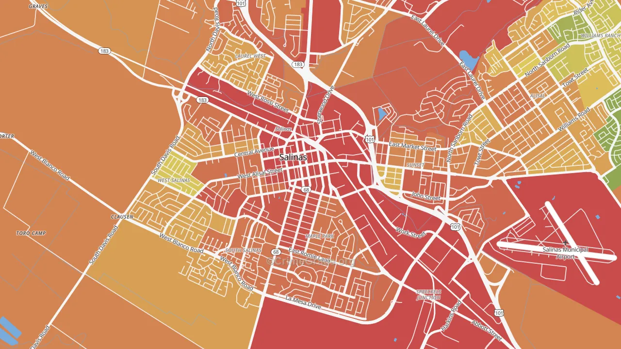 Downtown Salinas, Salinas, CA Map of Assault Rates