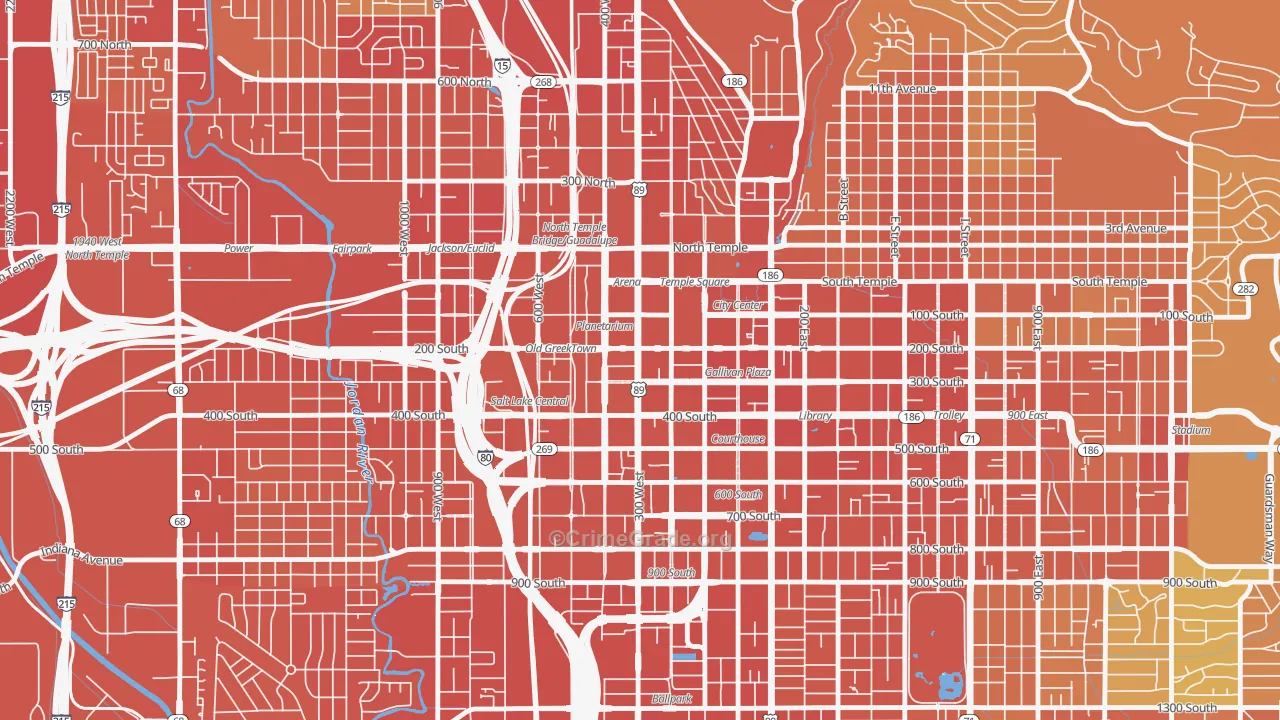 Downtown, Salt Lake City, UT Map of Assault Rates