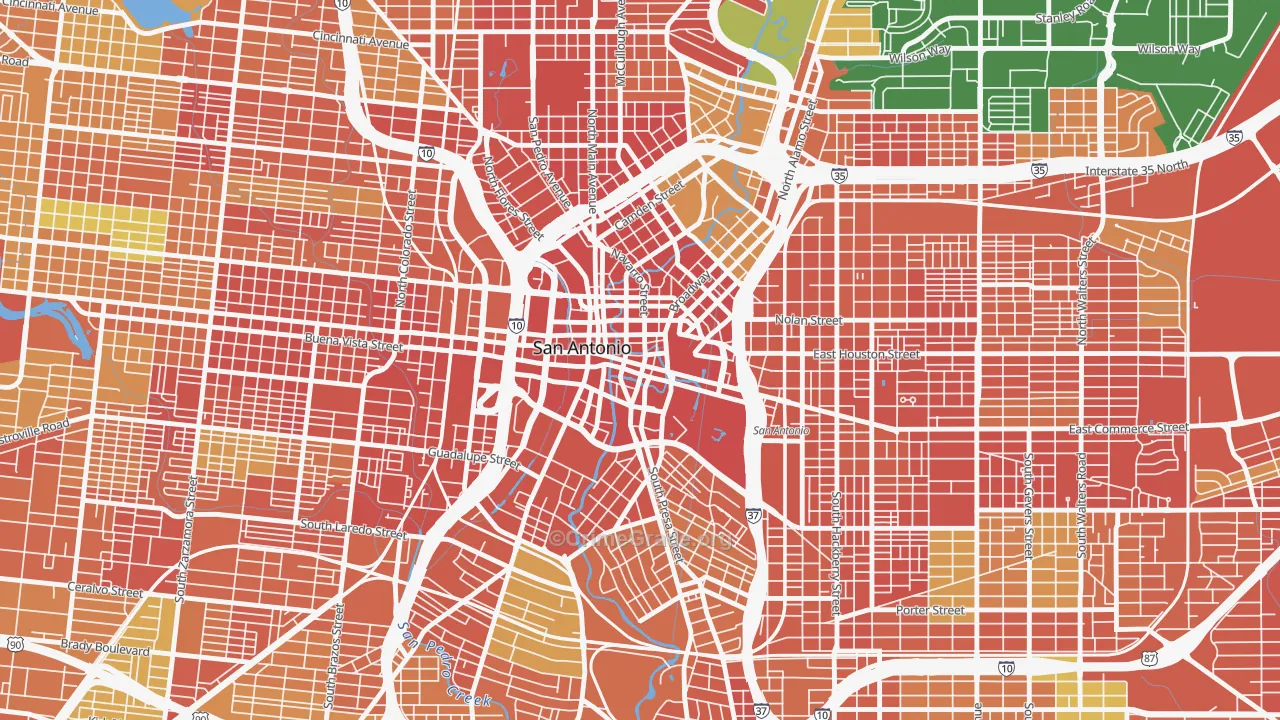 Downtown San Antonio, San Antonio, TX Map of Assault Rates