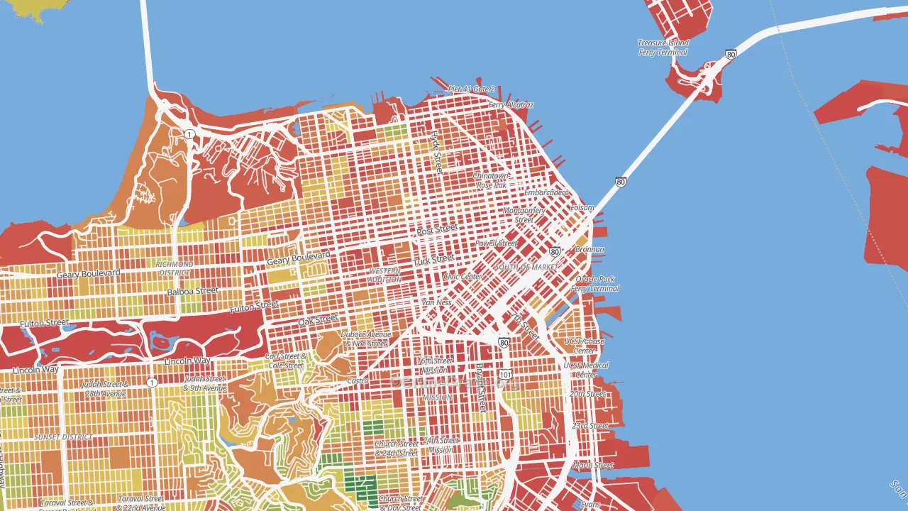 Downtown San Francisco, San Francisco, CA Map of Assault Rates