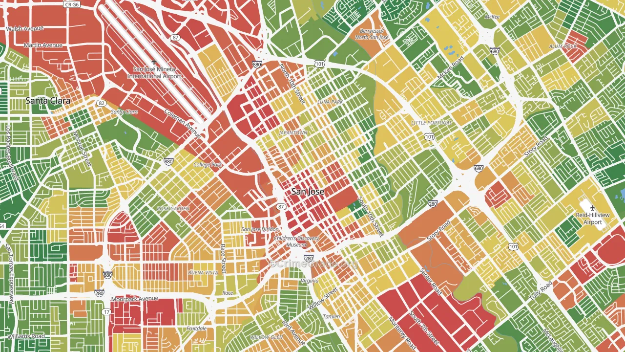 Downtown San Jose, San Jose, CA Map of Assault Rates