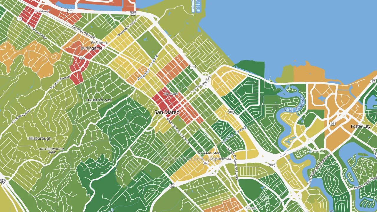 Downtown San Mateo, San Mateo, CA Map of Assault Rates