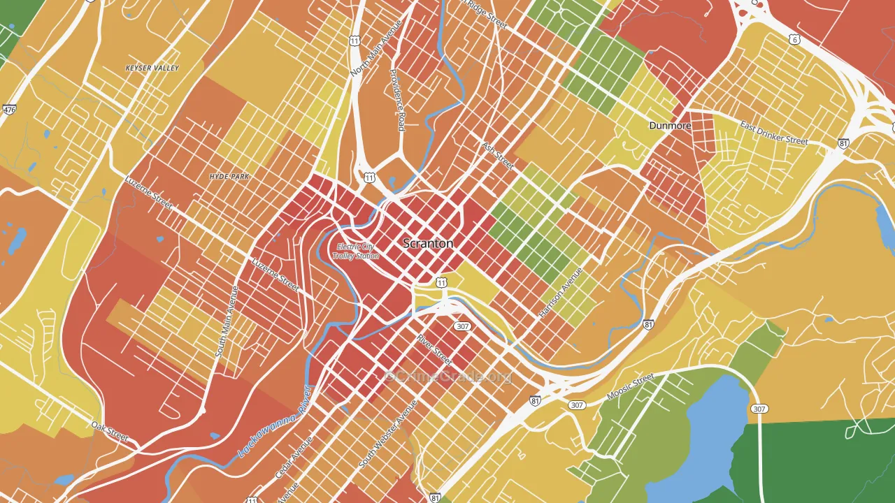Downtown, Scranton, PA Map of Assault Rates