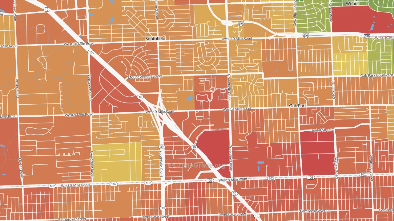 Downtown Southfield, Southfield, MI Map of Assault Rates