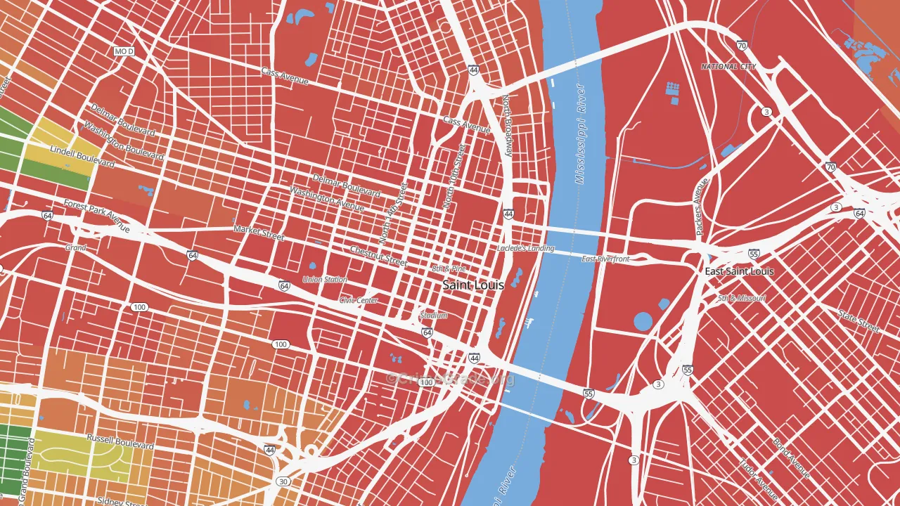 Downtown, St. Louis, MO Map of Assault Rates