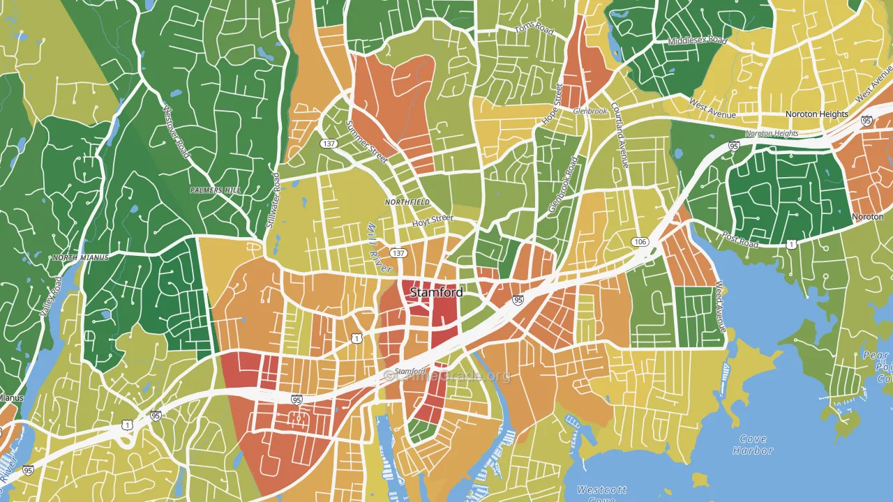 Downtown Stamford, Stamford, CT Map of Assault Rates