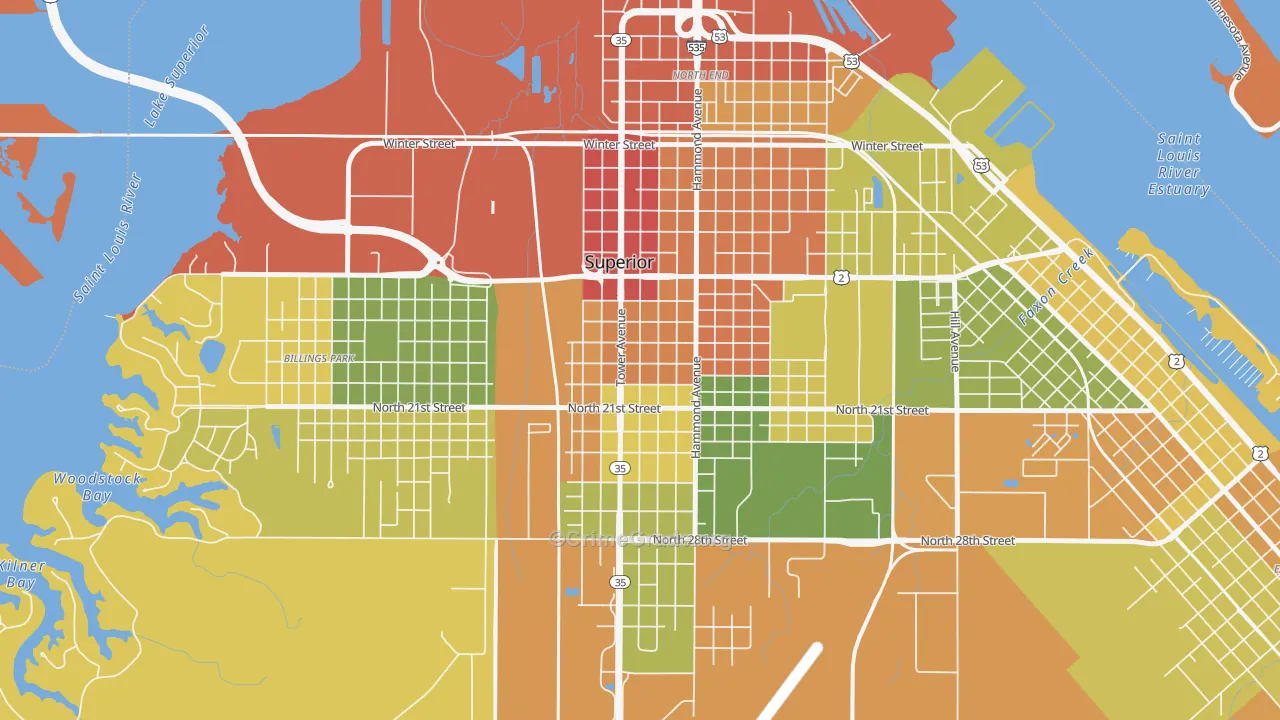Downtown, Superior, WI Map of Assault Rates