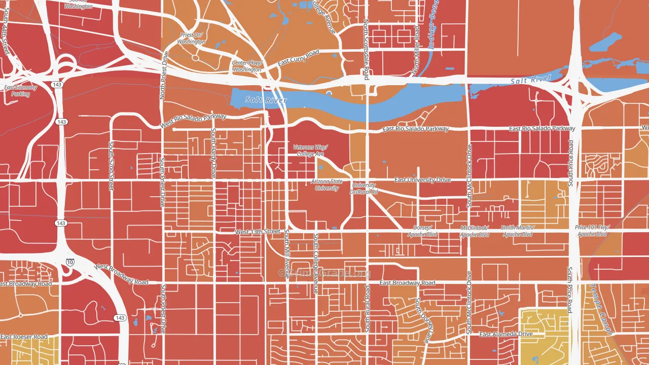 Downtown Tempe, Tempe, AZ Map of Assault Rates