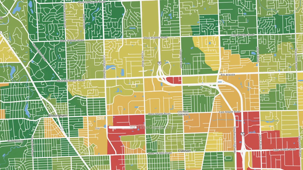Downtown Troy, Troy, MI Map of Assault Rates