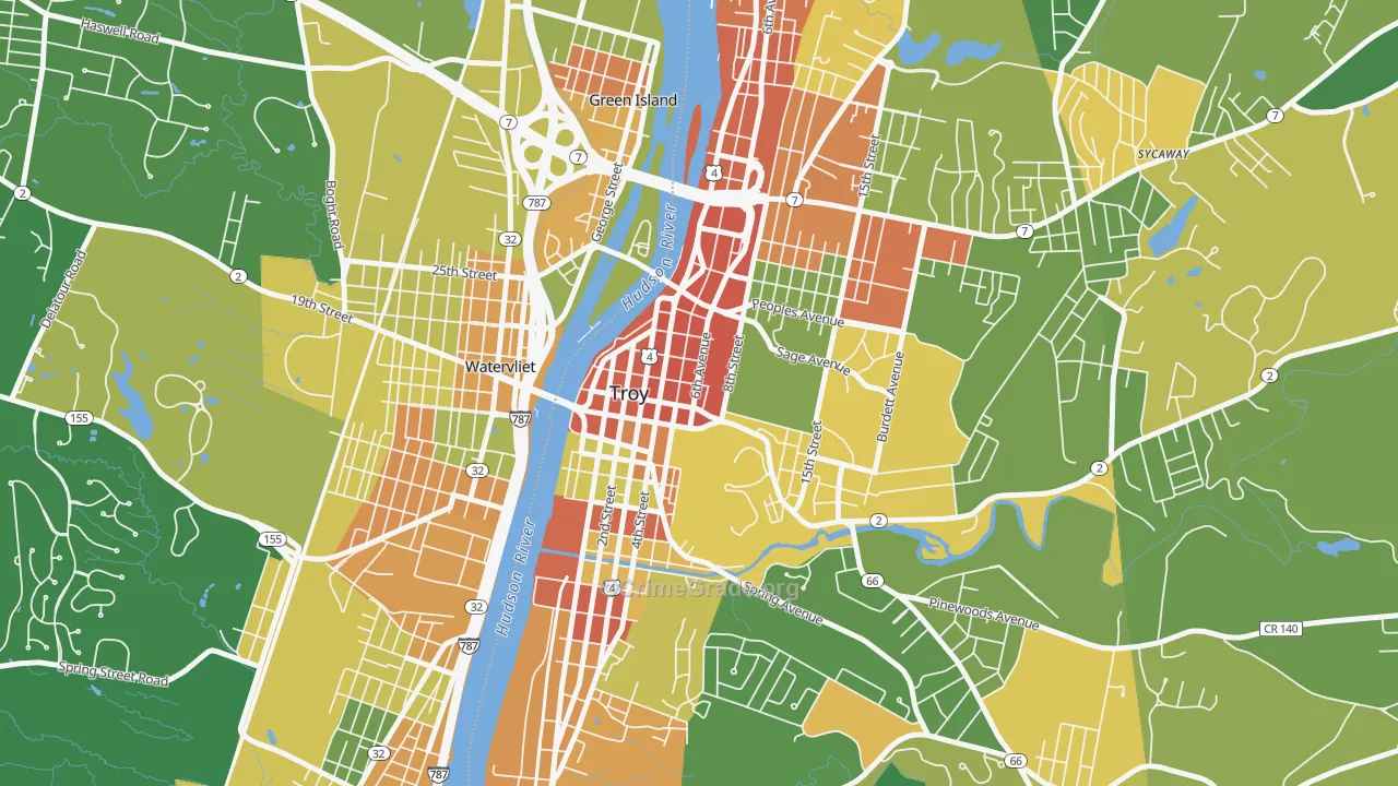 Downtown Troy, Troy, NY Map of Assault Rates