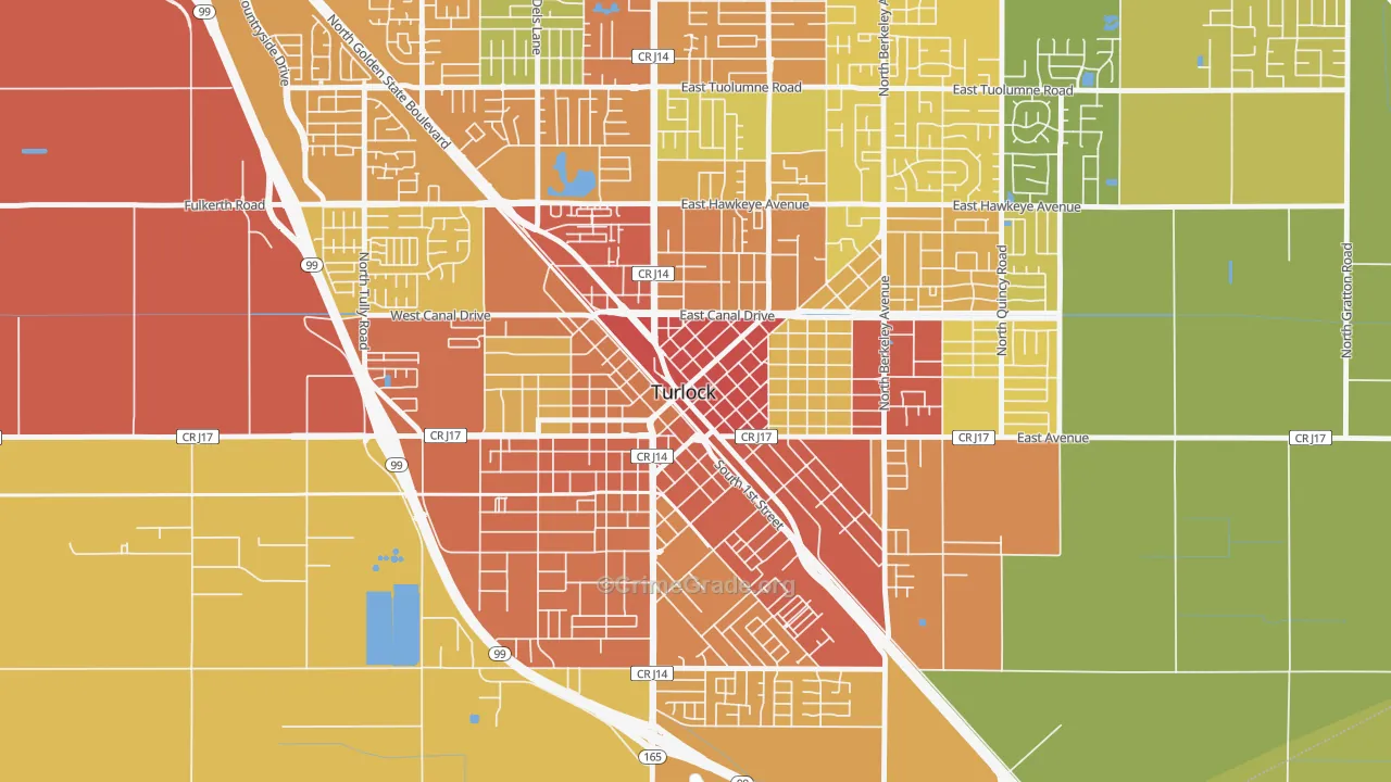 Downtown Turlock, Turlock, CA Map of Assault Rates