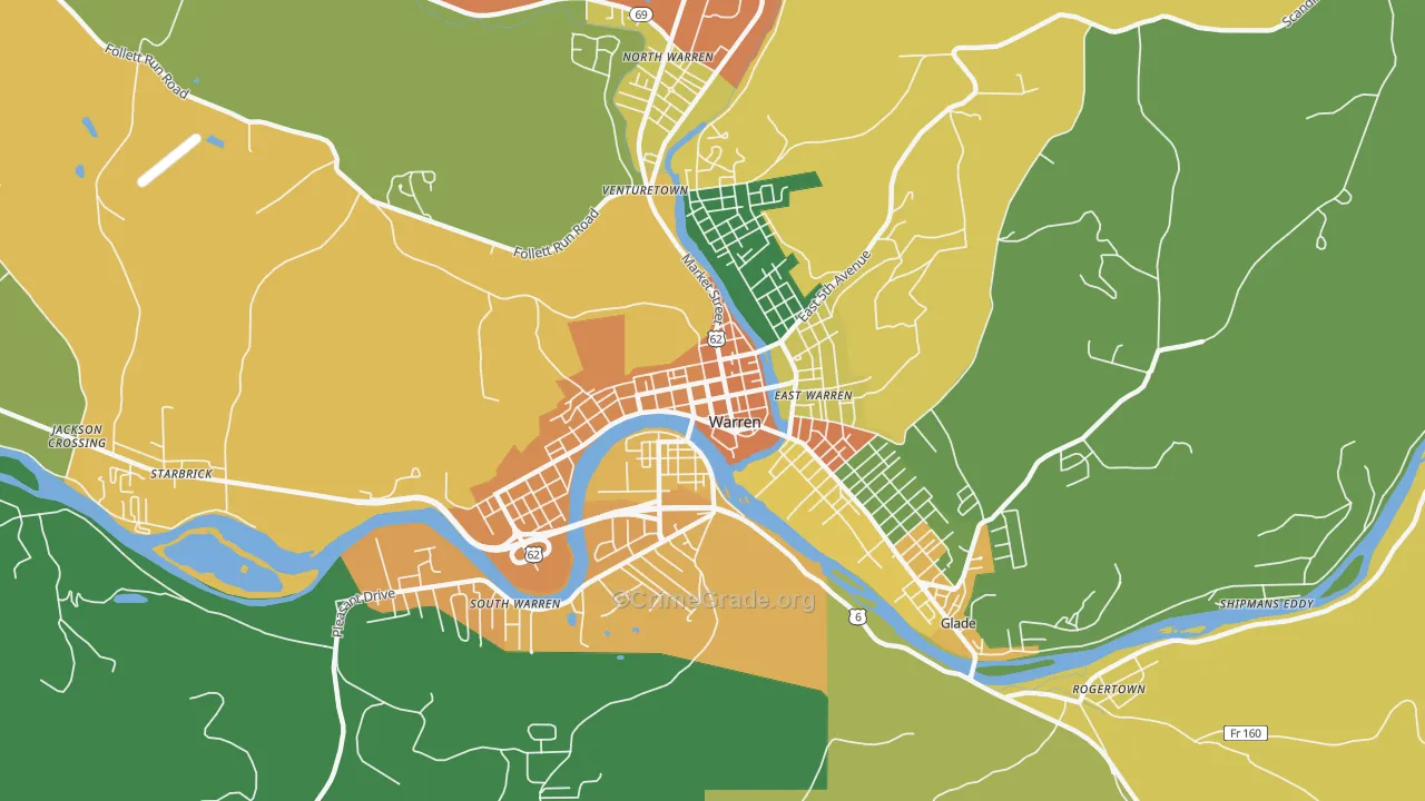 Downtown Warren, Warren, PA Map of Assault Rates