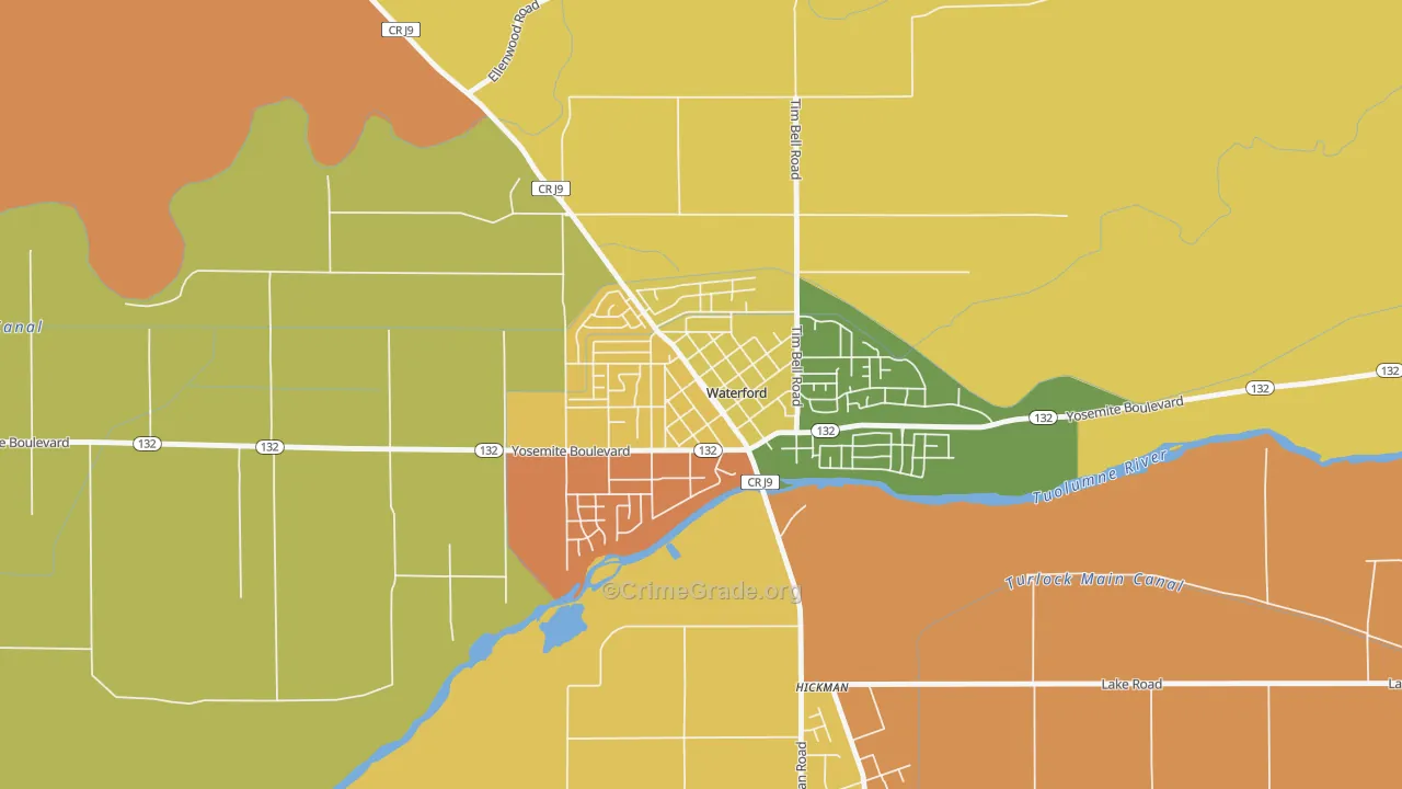 Downtown Waterford, Waterford, CA Map of Assault Rates