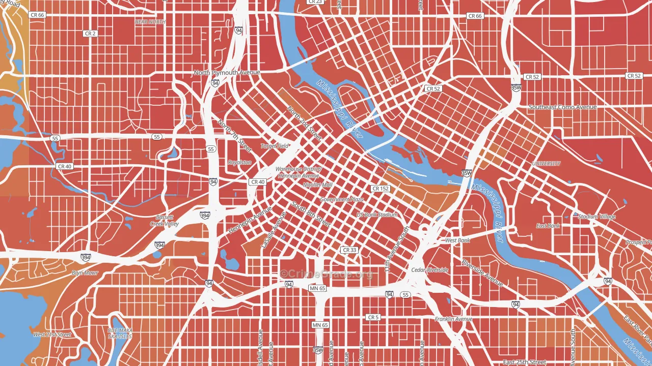Downtown West, Minneapolis, MN Map of Assault Rates