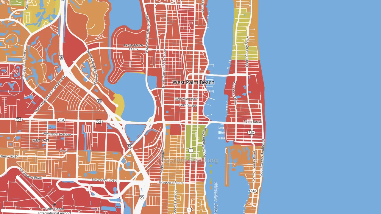 Downtown West Palm Beach, West Palm Beach, FL Map of Assault Rates