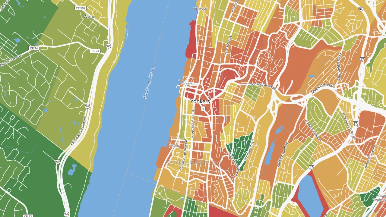 Downtown Yonkers, Yonkers, NY Map of Assault Rates