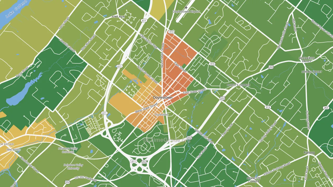 Doylestown Historic District, Doylestown, PA Map of Assault Rates