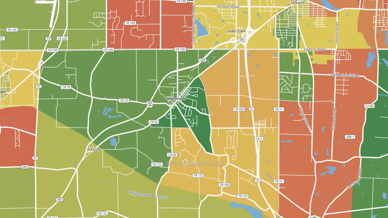 Doylestown, OH Map of Assault Rates