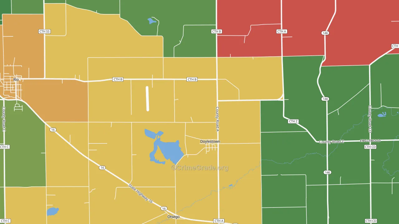 Doylestown, WI Map of Assault Rates