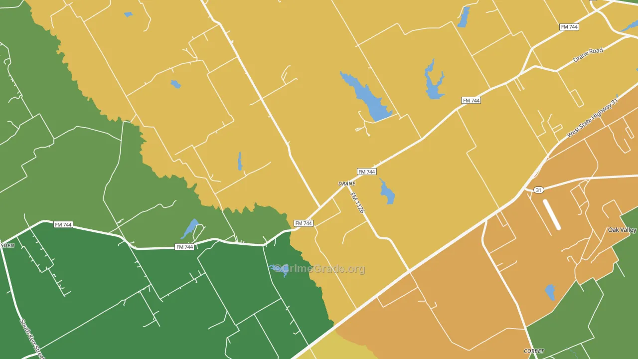 Drane, TX Map of Assault Rates