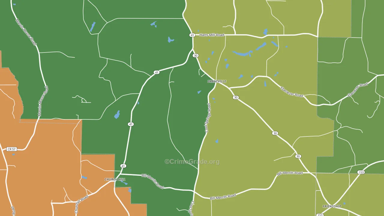 Draneville, GA Map of Assault Rates