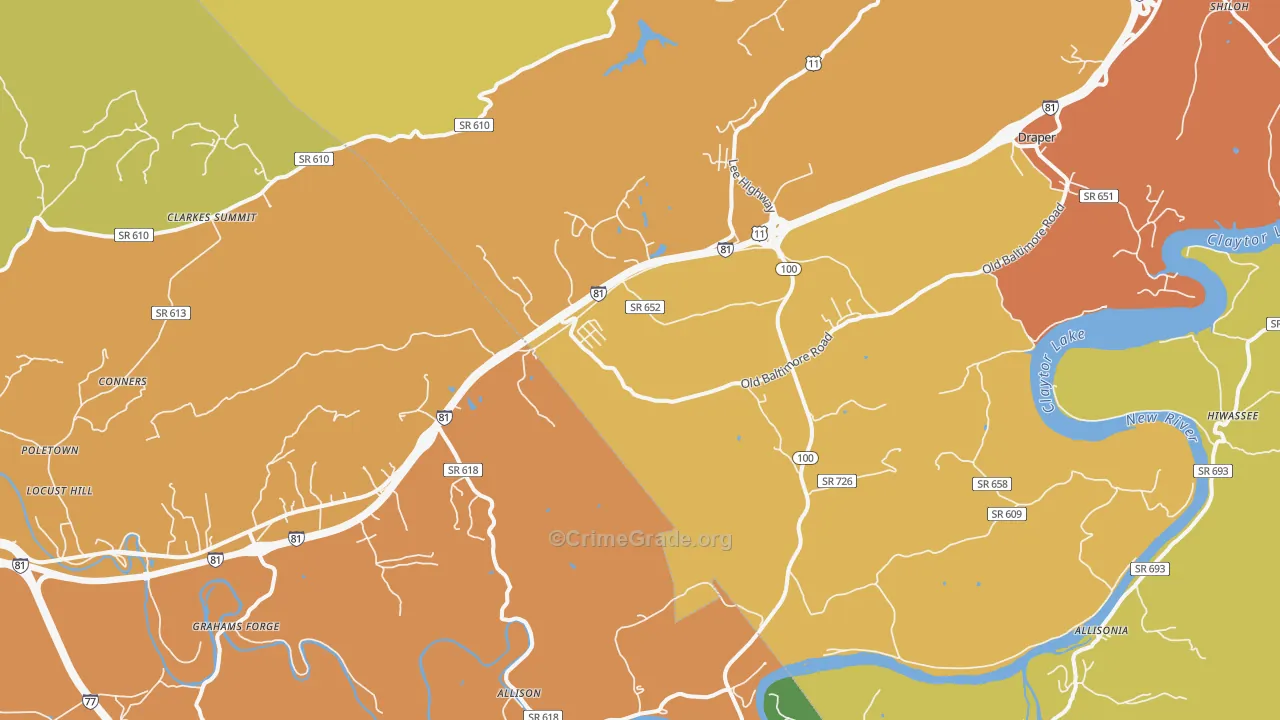 Draper, VA Map of Assault Rates