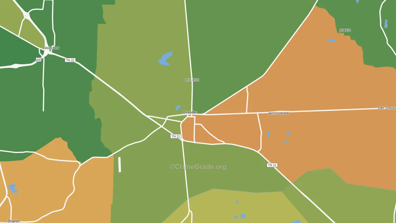 Dresden, TN Map of Assault Rates