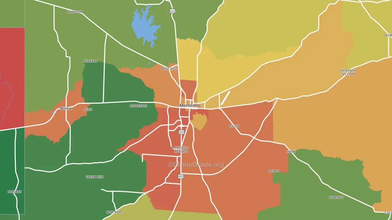 Drew County, AR Map of Assault Rates