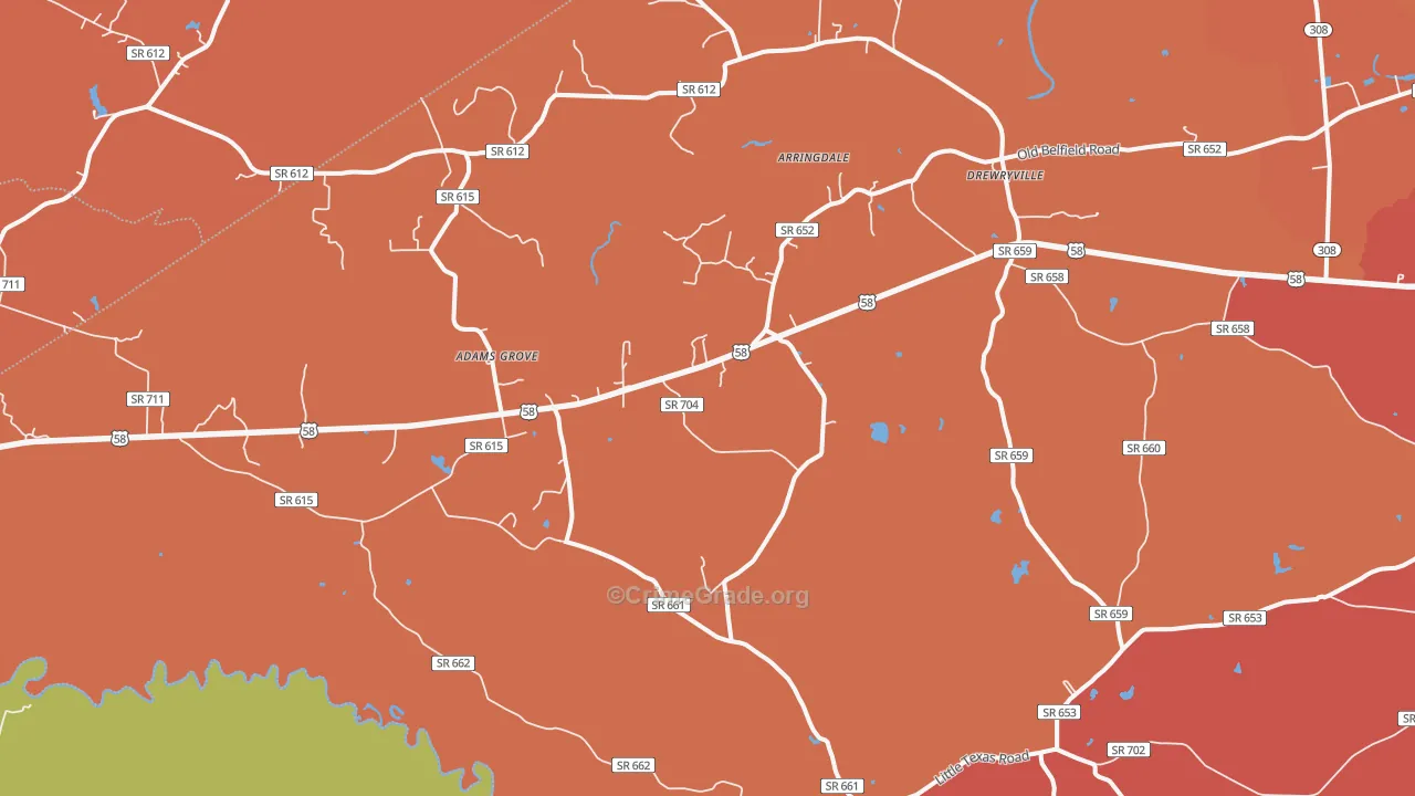 Drewryville, VA Map of Assault Rates