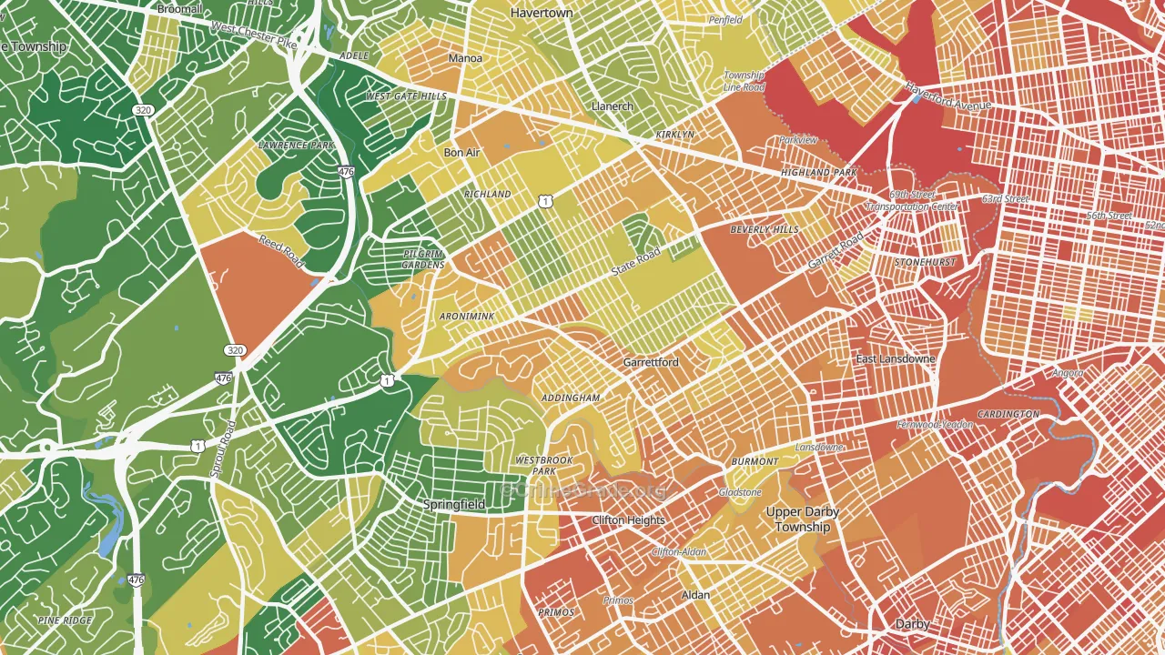Drexel Hill, PA Map of Assault Rates