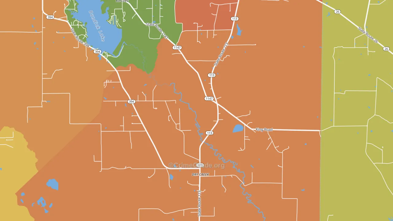 Dry Creek, LA Map of Assault Rates