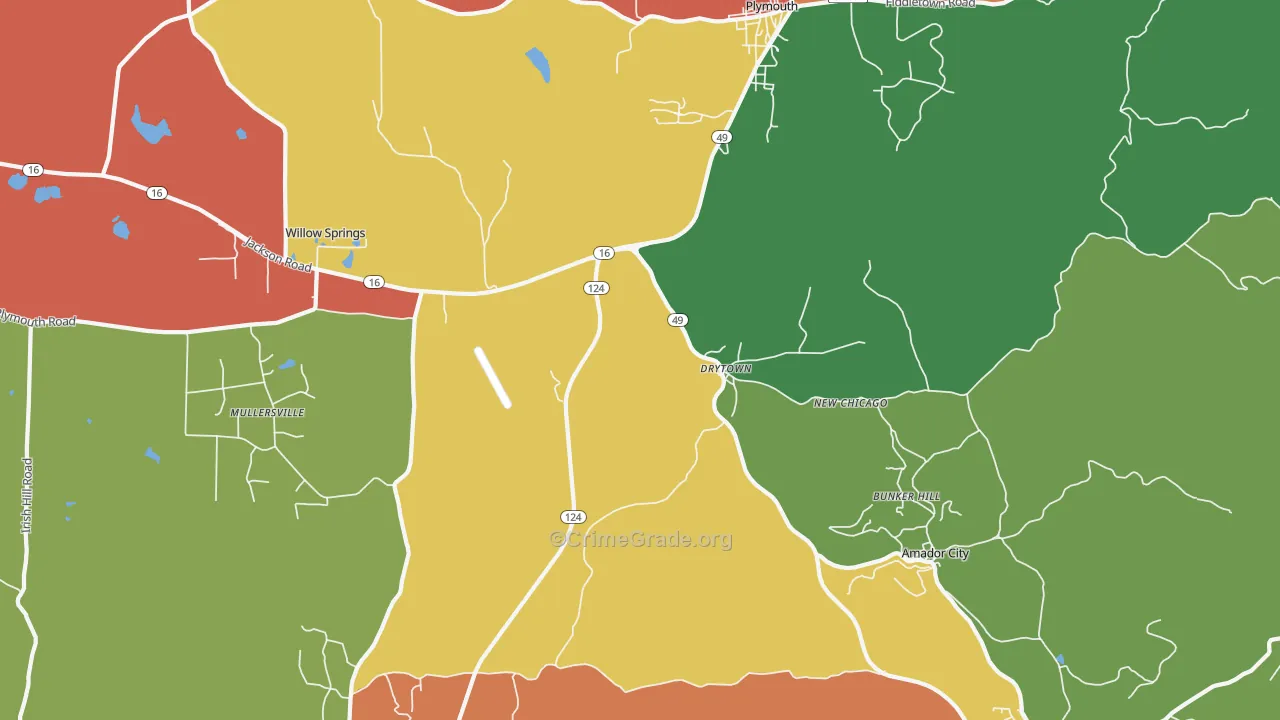 Drytown, CA Map of Assault Rates