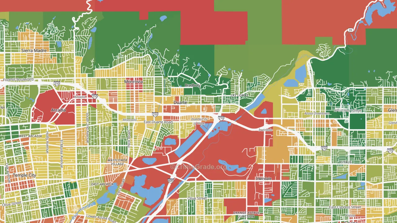 Duarte, CA Map of Assault Rates