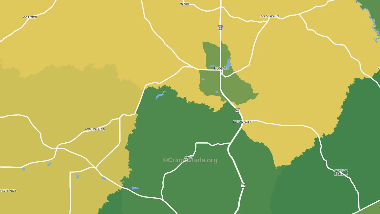 Dubach, LA Map of Assault Rates