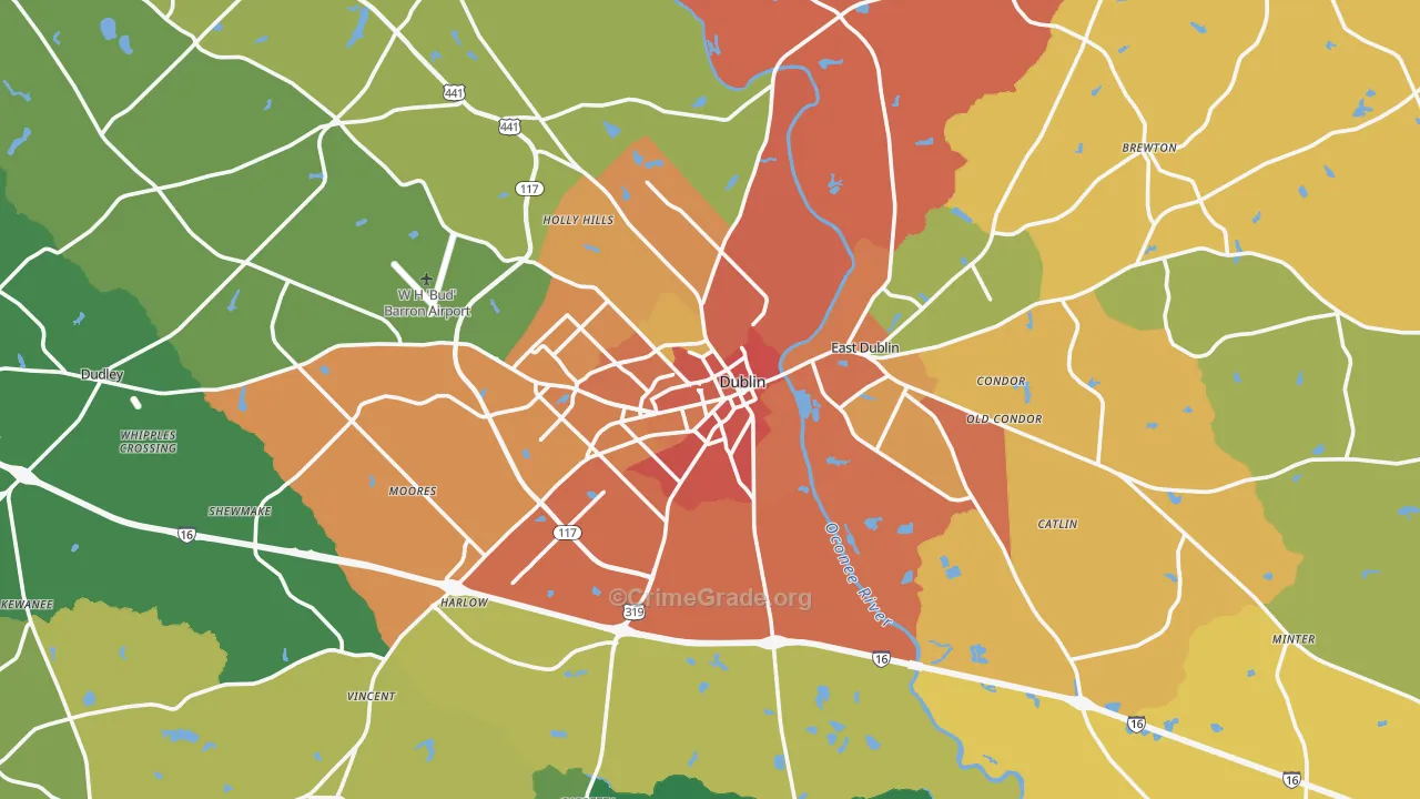 Dublin, GA Map of Assault Rates