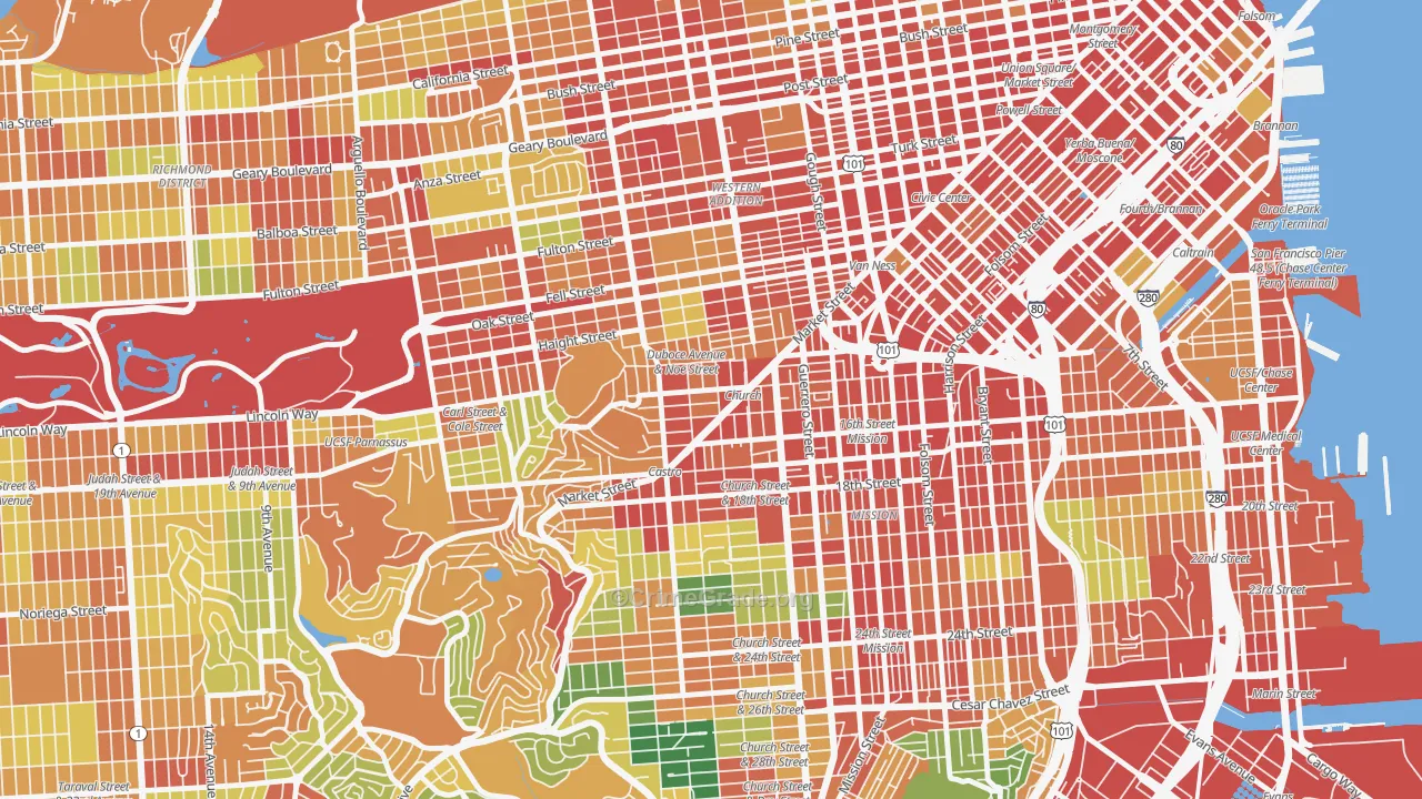 Duboce Triangle, San Francisco, CA Map of Assault Rates