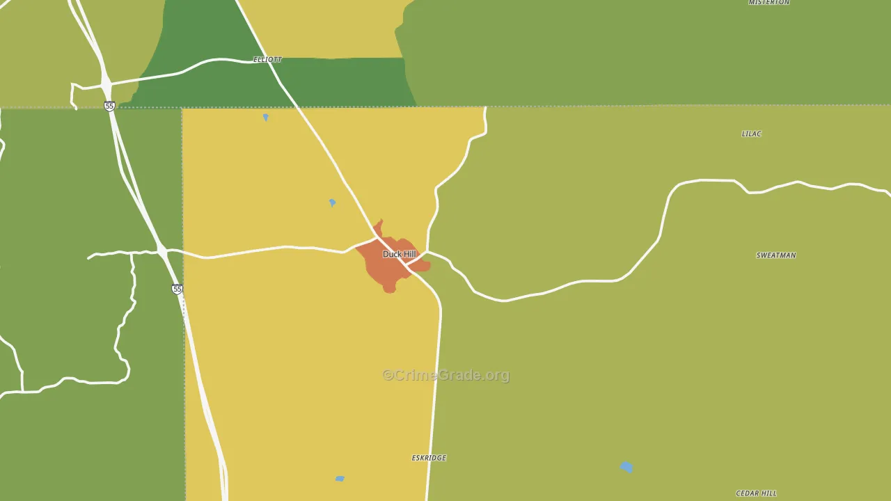 Duck Hill, MS Map of Assault Rates