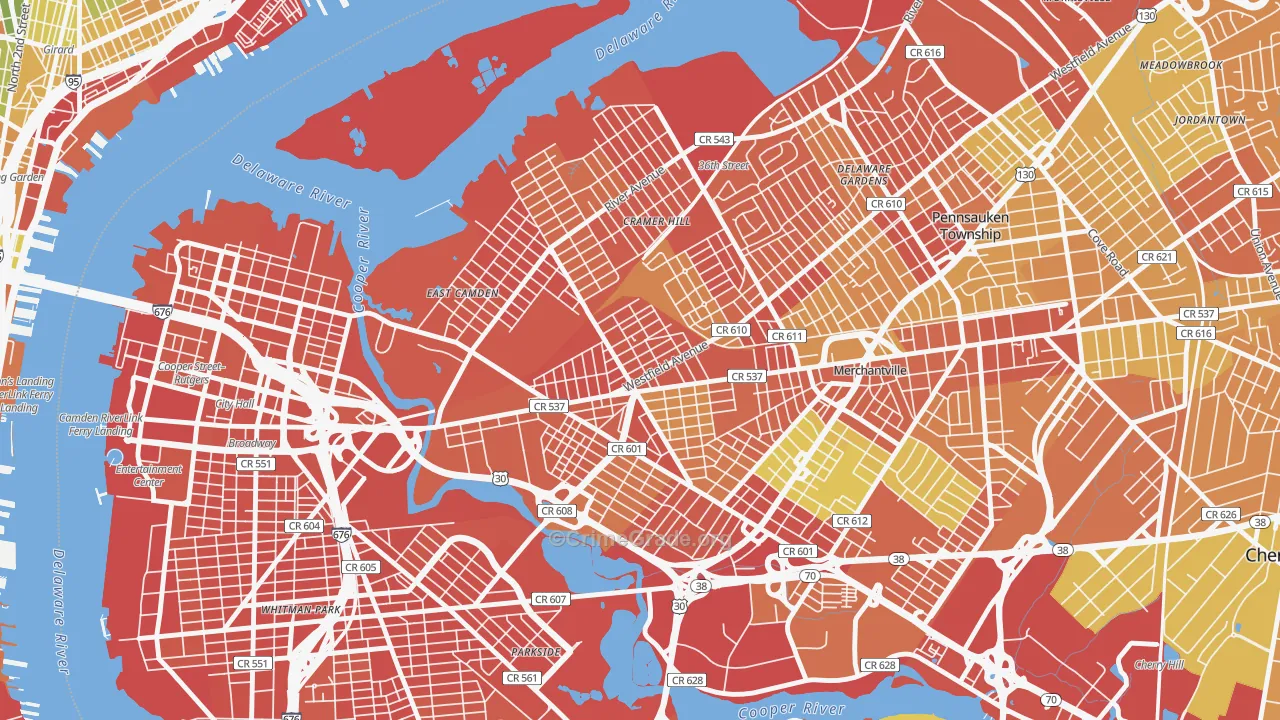 Dudley, Camden, NJ Map of Assault Rates