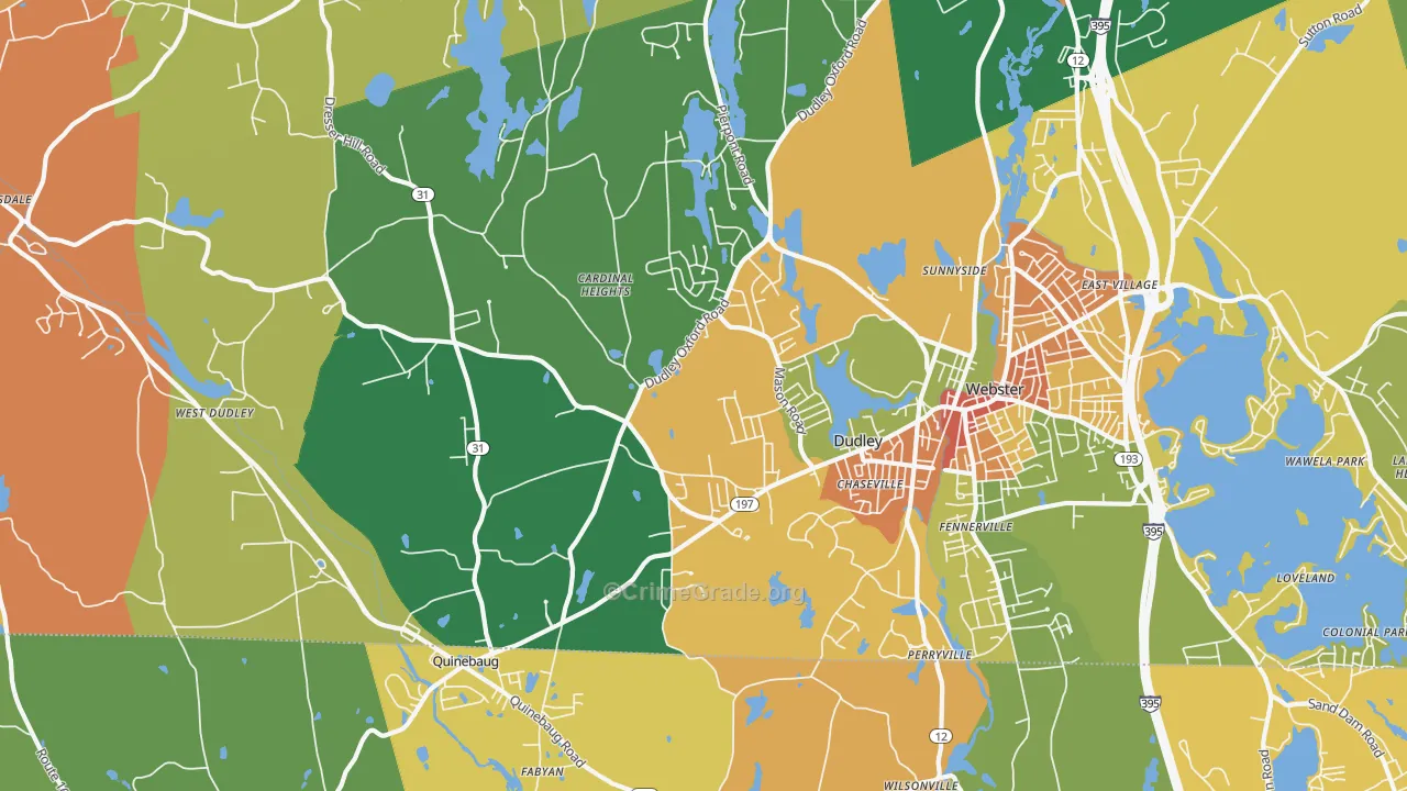 Dudley, MA Map of Assault Rates