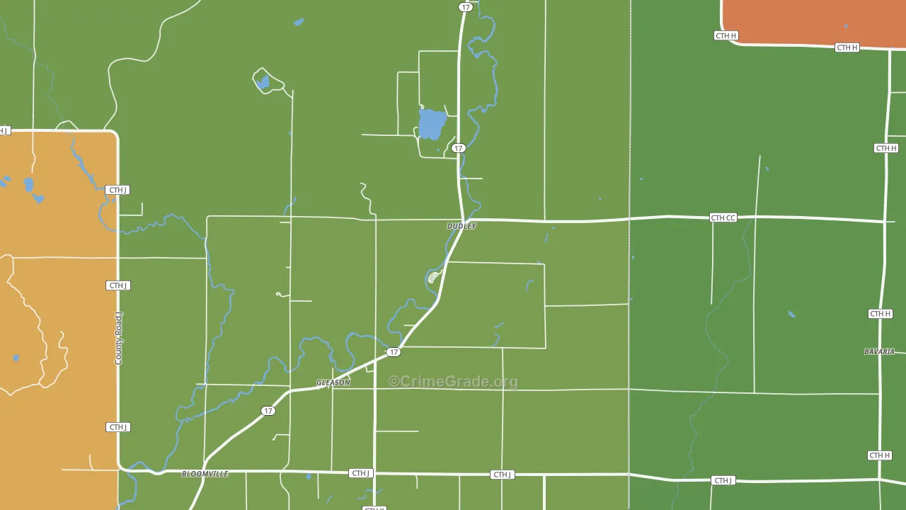 Dudley, WI Map of Assault Rates